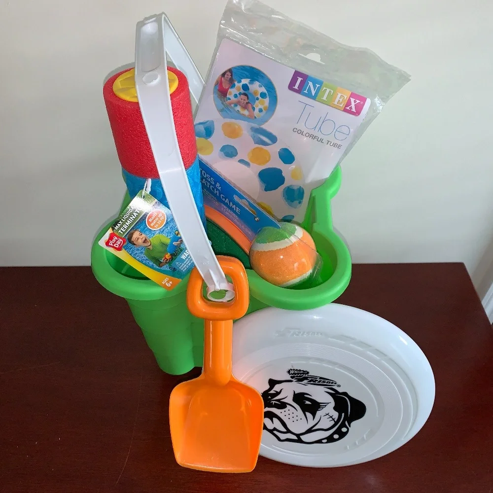 White and Orange Party Favors Set - Beach Essentials Pail/Shovel/Water Toys